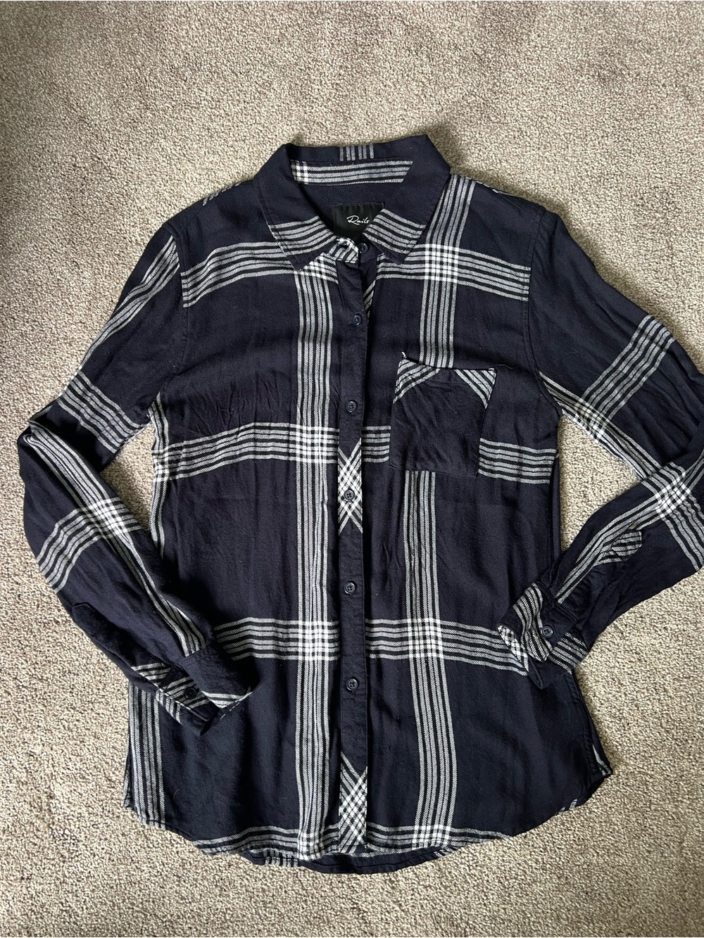 Rails Women’s Navy and White Plaid Button-Down Shirt
